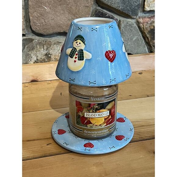 Christmas/Winter Themed Candle Shade cover & plate. Snowman Hearts Country - Picture 1 of 8